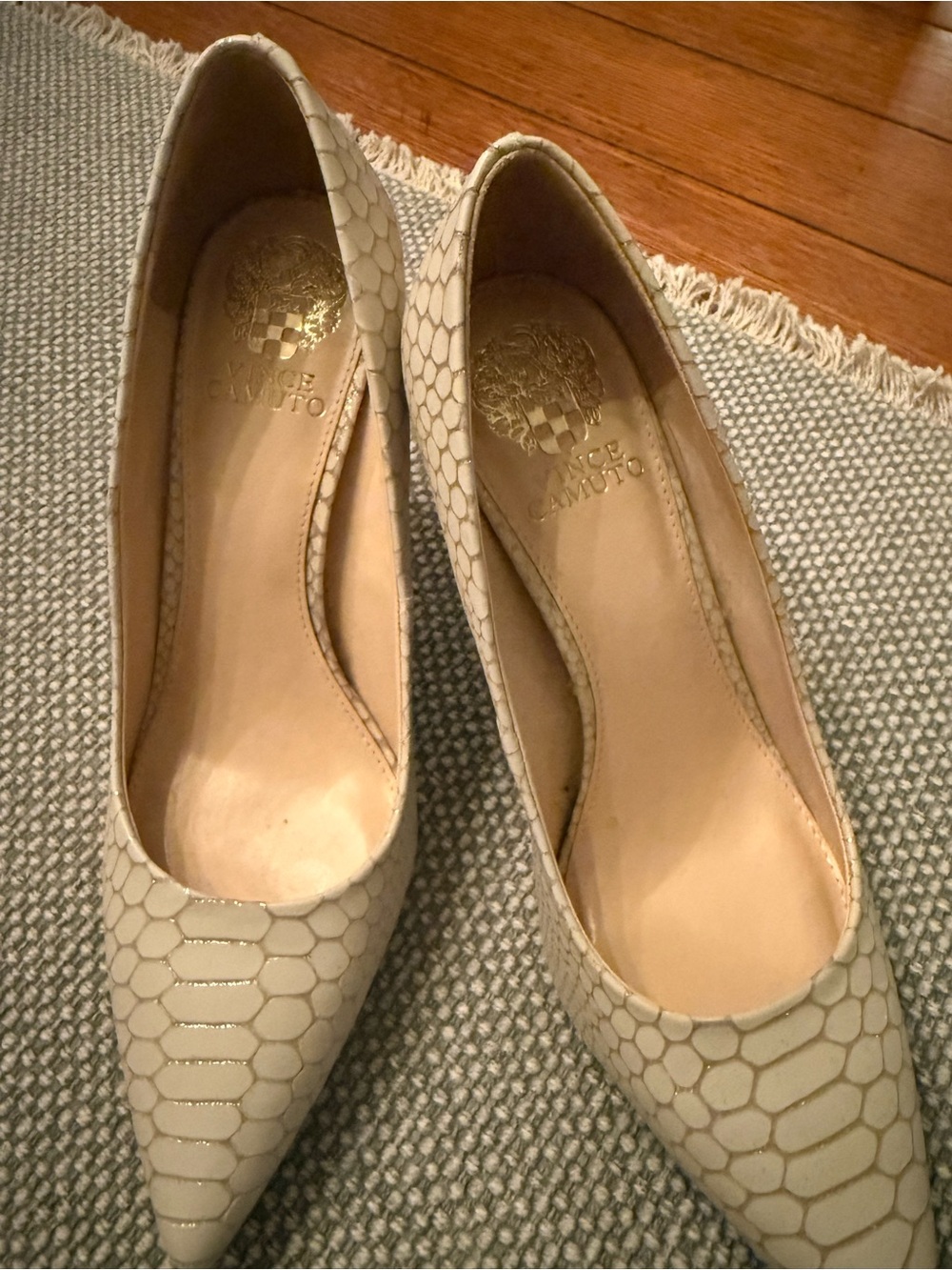 Vince Camuto Cream Textured Pointed-Toe Pumps